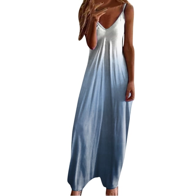 Kcodviy Robes Maxi pour Femmes Robe Décontractée Femmes Été Sans Manches Boho Robe Décontractée pour Femmes Décontractée Col en V Longues Robes Midi Robe Femme Robe de Plage pour les Vacances