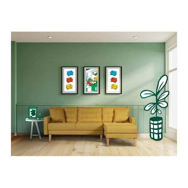 Sala Modular Reversible De Lino Mostaza Modelo Donato