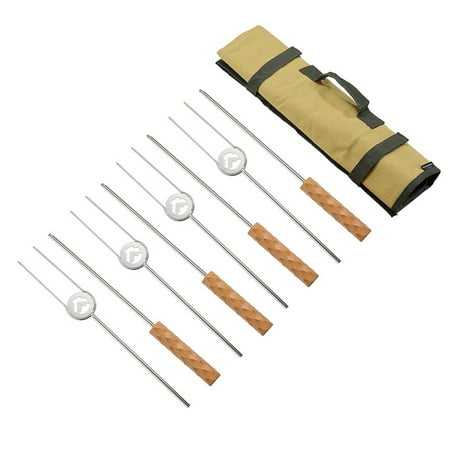

campingmoon Roasting Forks With Storage Bag Outdoor Camping Picnic BBQ Skewers Beech Handle Scaldproof Heat Insulation Barbecue Food Forks Set