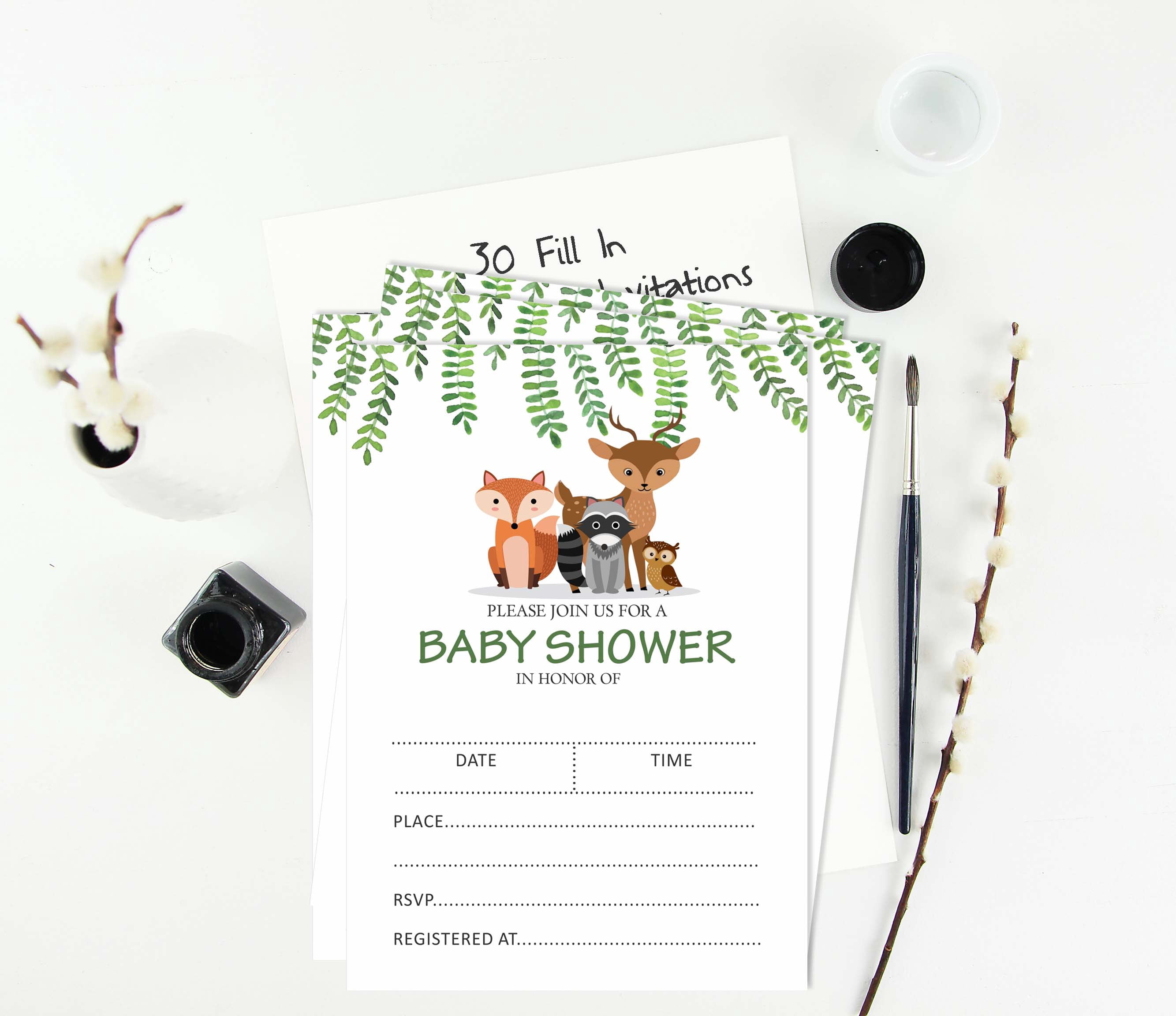 Inkdotpot 30Jungle Animals Baby Shower Invitation Cards Gender Neutral Fill In Blank Invites