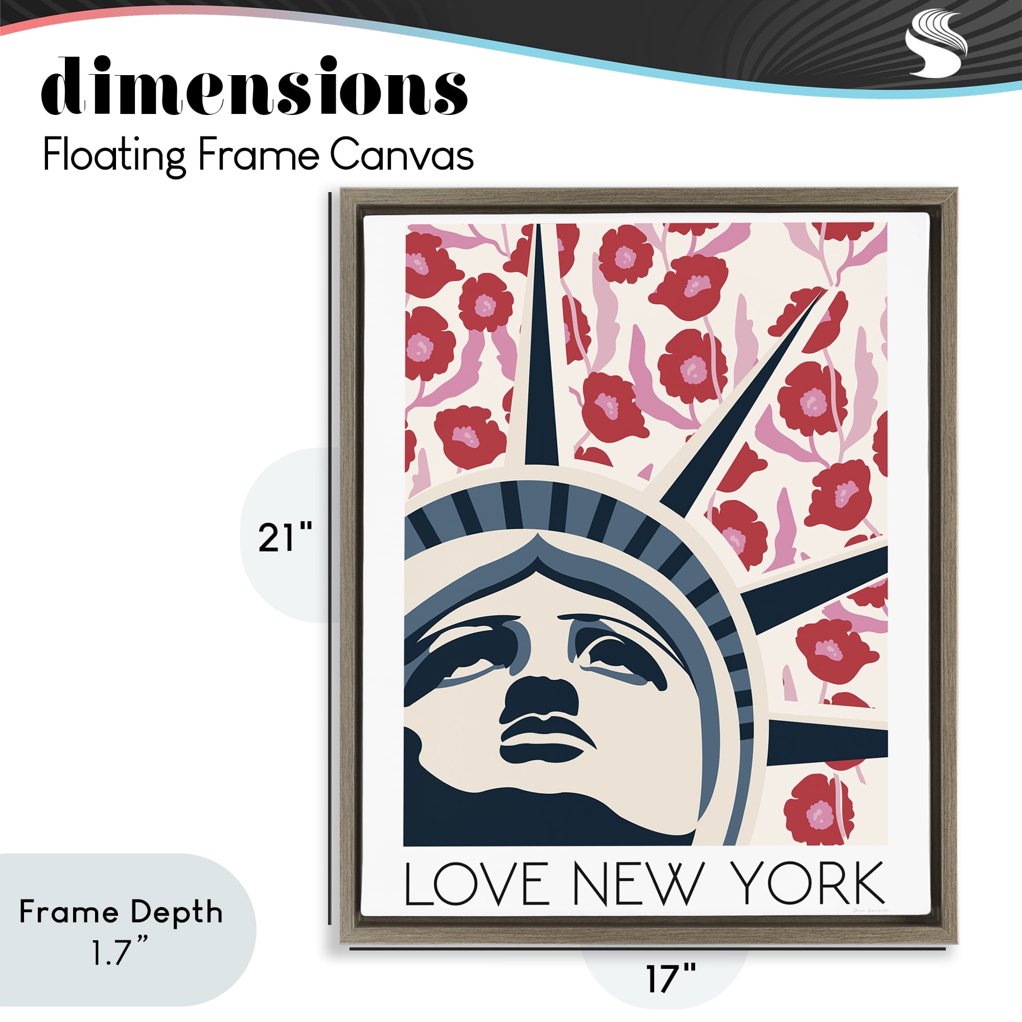 Stupell Industries Groovy Florals Love New York Brown Framed Floater Canvas Wall Art, design by Omar Escalante