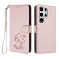 thumbnail image 2 of Wallet Leather Case For Samsung Galaxy S26 Ultra 5G 6.9",with Card Holder,wristband, Shockproof Kickstand Embossed Love Cat Phone Case,Pink,For Galaxy S26 Ultra 5G, 2 of 8