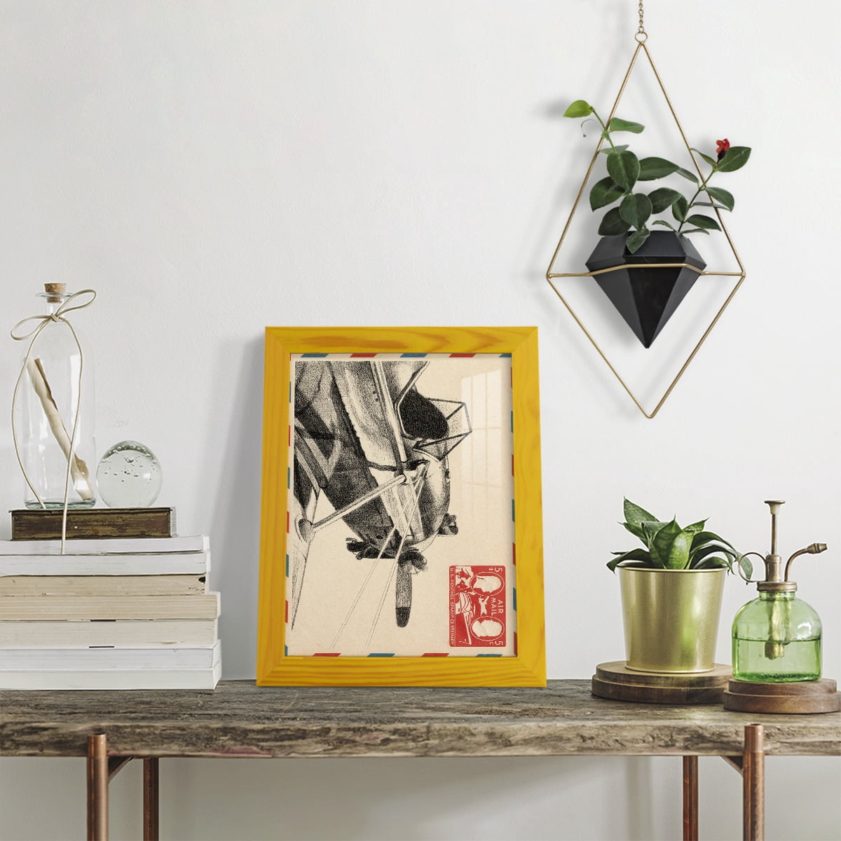 Vintage Airmail I -Framed Print w/glass-Sunflower Yellow