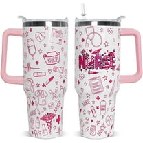 40oz Insulated Stainless Steel Tumbler Cup for Nurses - Leakproof, Double-Wall Vacuum, Keeps Hot/Cold - Perfect Nurse Gift for Women, Graduation, Appreciation, Nurses Week (Handle & Straw Included)
