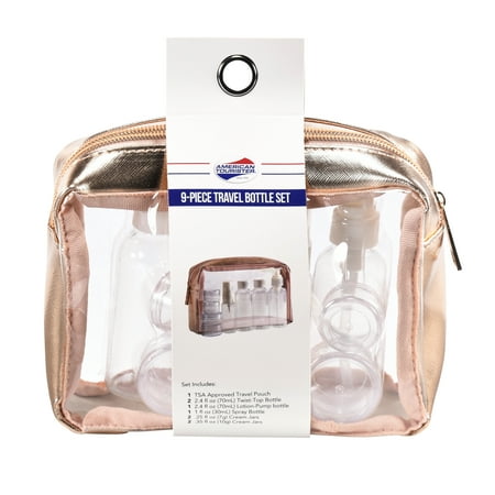 American Tourister 9 Piece Travel Bottle Set - Rose Gold (Dims: 7 x 2.5 x 5")