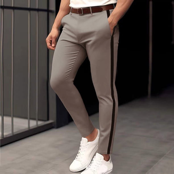 Ceisia Men's Slim Fit Casual Dress Pants | Side Stripe Light Business Trousers | Spring Summer Polyester Pants Gift