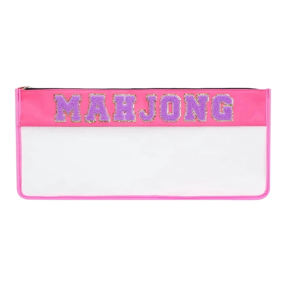 AUQ Large Waterproof Mahjong Tiles Storage Bag,Embroidered Letter Pouch for American Mahjong Sets,Game Accessory Case Bags for Storage，Hot Pink