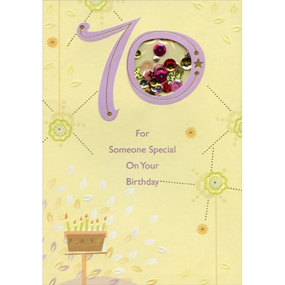 Designer Greetings For Someone Special Sequin Filled Die Cut Window Age 70 / 70th Birthday Card