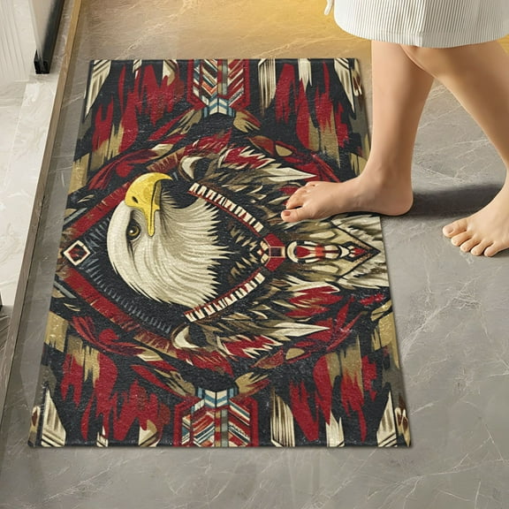 Yayeee Bath Rug for Bathroom Floor Non Slip Rectangle Fluffy Soft Absorbent Mat, 16"x24", Red Abstract Eagle