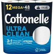 Cottonelle Ultra Clean Toilet Paper, 12 Mega Rolls, 312 Sheets per Roll