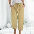 thumbnail image 2 of GEWSEY Capris for Women Casual Summer Loose Comfy Drawstring Wide Leg Capri Pants with Pockets (Khaki, XXL), 2 of 6