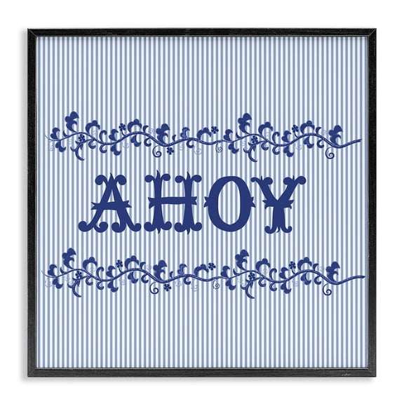 Stupell Industries Tropical Ahoy on Blue Stripes Black Framed Giclee Art, 12 x 12, by Sharon Lee