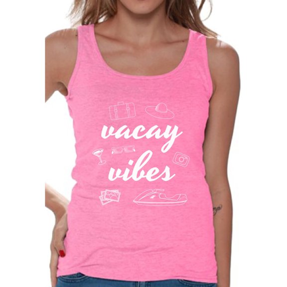 Awkward Styles Vacay Vibes Tank Top for Women Beach Tank Summer Workout Clothes Women's Beach Sleeveless Shirt Vacation Shirts for Women Beach Party Gifts for Her Cute Gifts for Summer Vacay Tank Top
