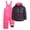 Ebony/Pink Hearts, variant on Girls Snowsuit Set - Insulated Ski Jacket and Snow Pants Overall Bibs for Girls 2 Piece