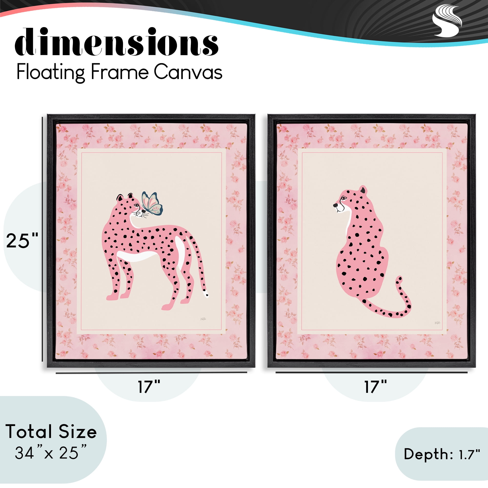 Stupell Industries Pink Leopard & Floral Border 2 Piece Black Framed Floater Canvas Set, design by Natalie Carpentieri