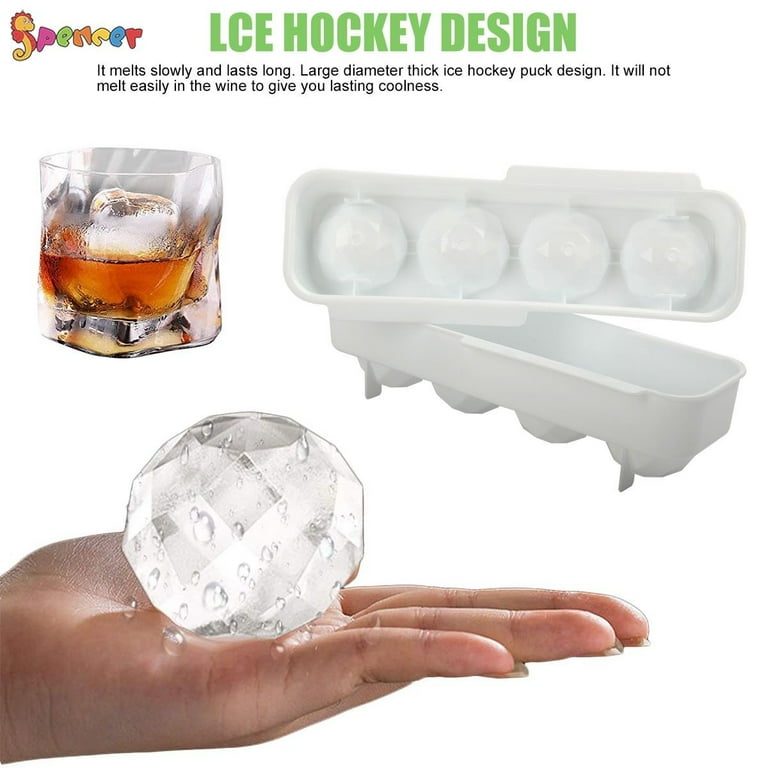 Large Spherical Ice Mold With Lid 4 Ice Hockey Balls Bpa Free Easy To Fill  Circular Silicone Ice Trays Perfect For Whiskey Cocktails Christmas Ball  Process Ice Maker, 90 Days Buyer Protection