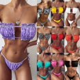 thumbnail image 2 of Sexy Bikini Pleated Bandeau Swimsuit Female Swimwear Women Mini Thong Bikini Set Swimming BeachwearM, 2 of 5