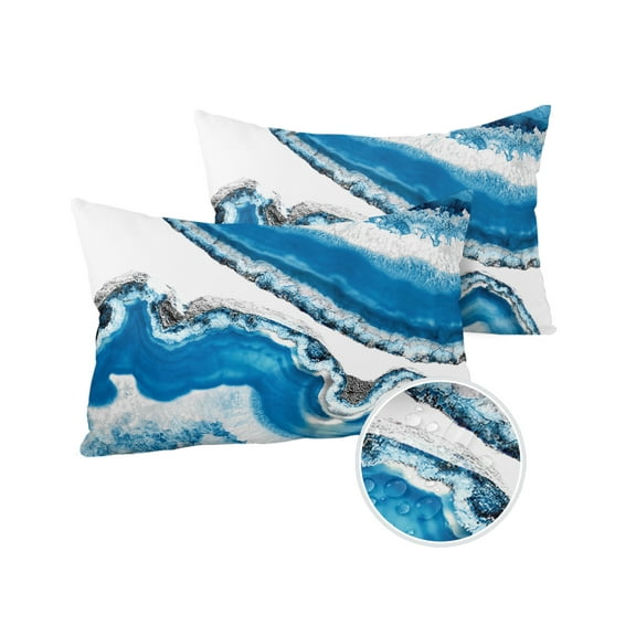 Pack of 2 Outdoor Pillow Covers, Navy Blue Crystal Agate Waterproof Square Throw Pillowcase Cushion Decorative Pillow Covers for Couch Patio Tent, 20x12 in
