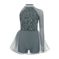 thumbnail image 1 of TTAO Robe Justaucorps de Danse Jazz à Paillettes pour Filles, Manches Longues, avec Strass, Tutu de Danse, Gris 12, 1 of 4