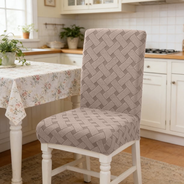 Fundas De Silla De Poliéster Fundas para sillas de comedor de 2 piezas en jacquard color caqui, elásticas, gruesas y retráctiles, resistentes al polvo y a las manchas. JASKFLY