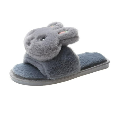 

dmqupv Womens Cross Slippers Fuzzy Ladies Fashion Cartoon Rabbit Decorative Open Toe Chihuahua Slippers for Women Grey 6