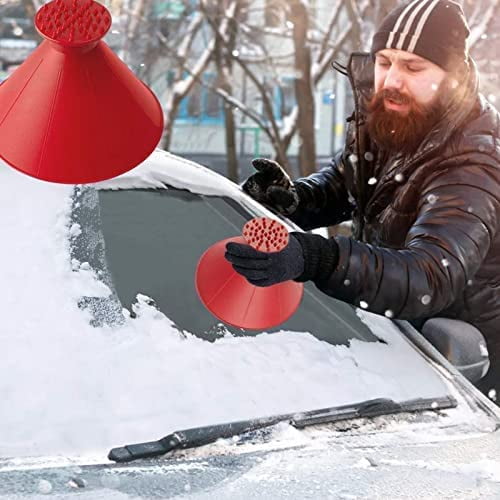 Ice Scraper Magic Funnel Snow Removal Tool Round for Car Windshield Cone-Shaped  Car Snow Brush Scraper 2 in 1 Magical Car Ice Scraper and Funnel (Red) 