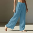 thumbnail image 3 of QATAINLAV Linen Pants Women Baggy Wide Leg Palazzo Pant Solid Casual Elastic Waist Travel Trousers with Pockets Beach Vacation Clothes, Blue, XXXL, 3 of 9