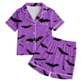 thumbnail image 3 of CAIVO Girls Halloween Pajama Sets Cute Bat Print Sleepwear Comfort Kids Nightwear Short Sleeve Lapel Button Down Shirts Tops With Shorts 2 Piece For And Little Girls Pjs, 3 of 8