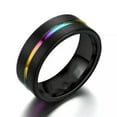 thumbnail image 6 of 8mm Men Black Brushed Titanium Ring Rainbow Line Wedding Party Band Male Sz 6-13, 6 of 6