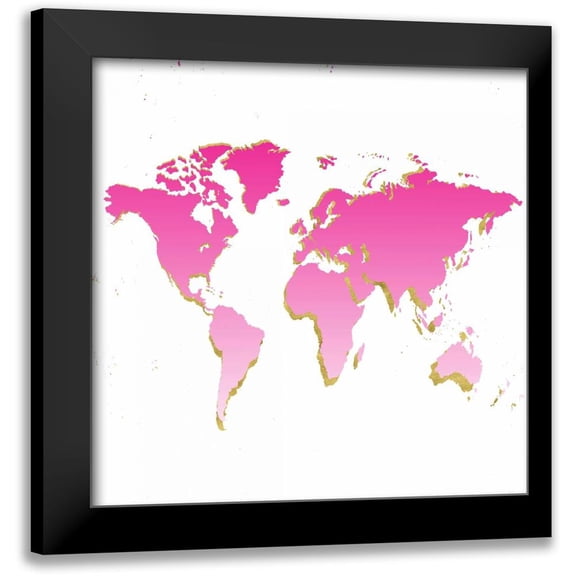 Murdock, Ramona 15x15 Black Modern Framed Museum Art Print Titled - World Map Pink and Gold