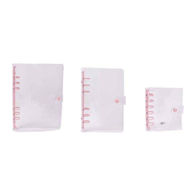 harayaa 3 Pieces Clear Binder Planner Cover Refillable Notebook Protector Versatile Gift Pink