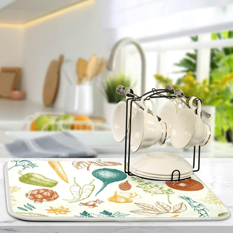 Dish Drying Mat for Kitchen Counter Vegetables Spices Microfiber Kitchen Dish Mat Super Absorbent Dish Drainer Mat Machine Washable Heat resistant Kitchen Counter Mat 16x18 Inch Walmart