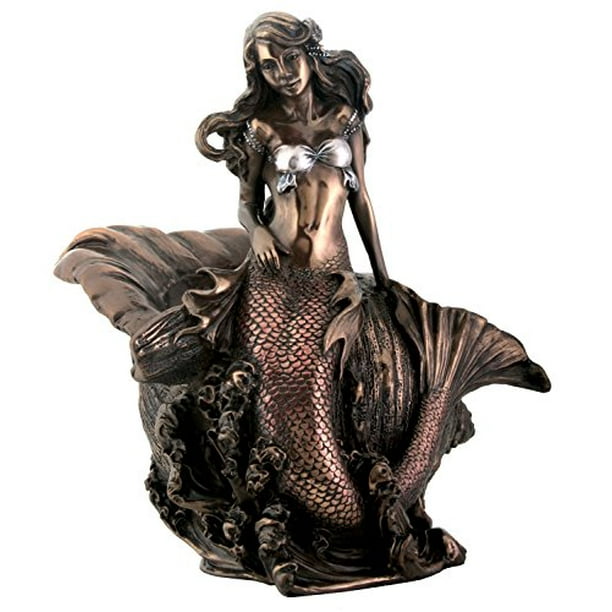 6.5 Inch Collectible Bronze Colored Resin Mermaid with Shell Statue
