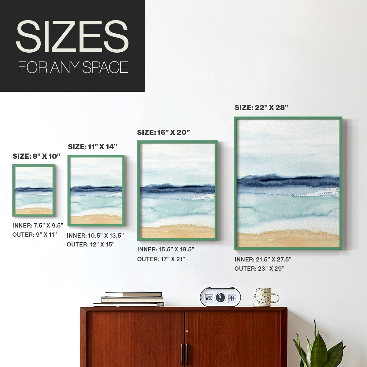 Watercolor Ocean Horizon II Framed Print in Green Solid Wood 8 x 10 Framed Print