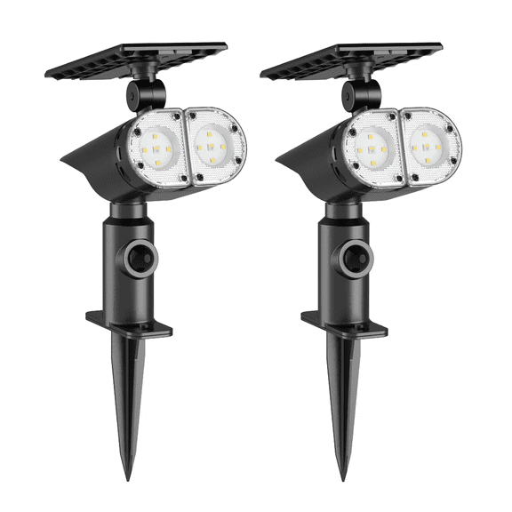 Better Homes & Gardens 2-Pack Solar Motion Sensor Adjustable LED Outdoor Spotlights, 600 Lumens