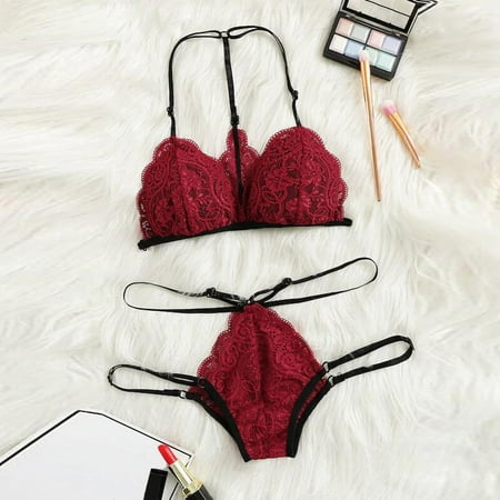 

Sexy Floral Lace Lingerie Bra+G-string Thong Set Babydoll Sleepwear Underwear
