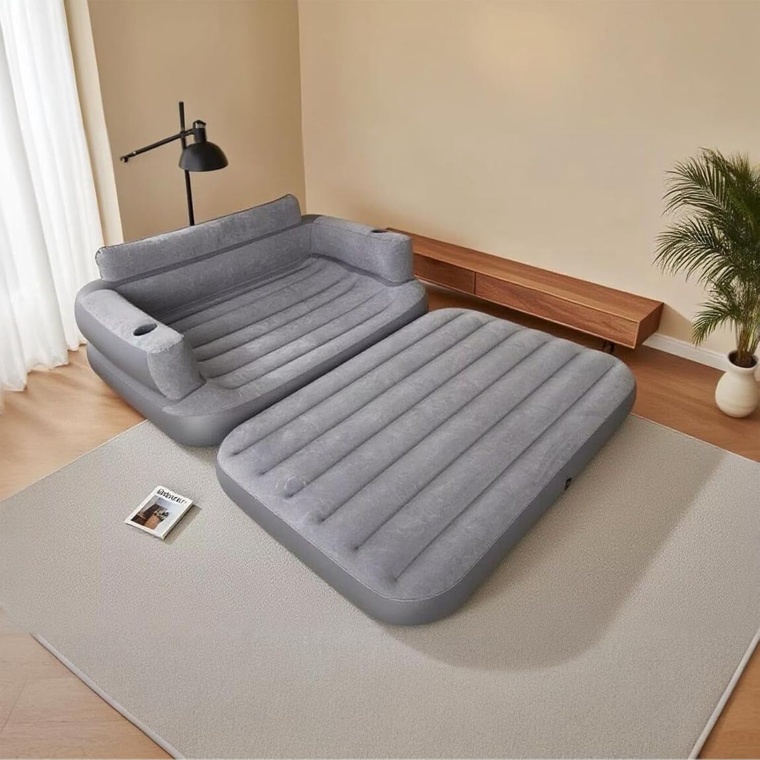 Full Size Inflatable Sofa Bed with Air Pump,2-in-1 Blow-Up Couch and Folding Air Mattress Bed for Home,Camping,and Guests