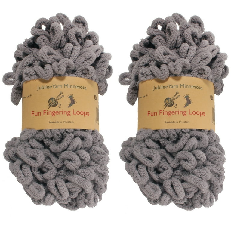 BambooMN Finger Knitting Yarn - Fun Finger Loops Yarn - 100% Polyester -  Grey - 2 Skeins