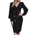 thumbnail image 2 of Lilgiuy Women's Autumn Winter Solid Blouse V-Neck Button Long Sleeve Dress Black Fall Fashion for 2022 Spring Winter, 2 of 5