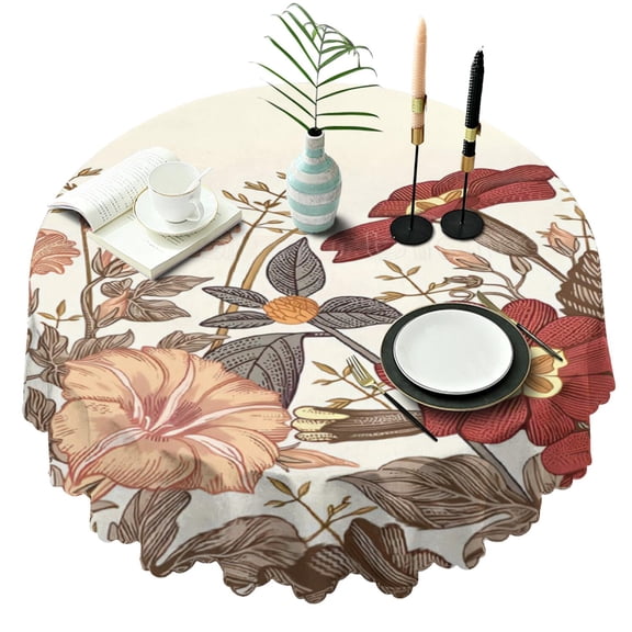 Round Tablecloth for Dining Table 60 Inch Polyester Waterproof Stain Wrinkle Free flower Indoor Outdoor