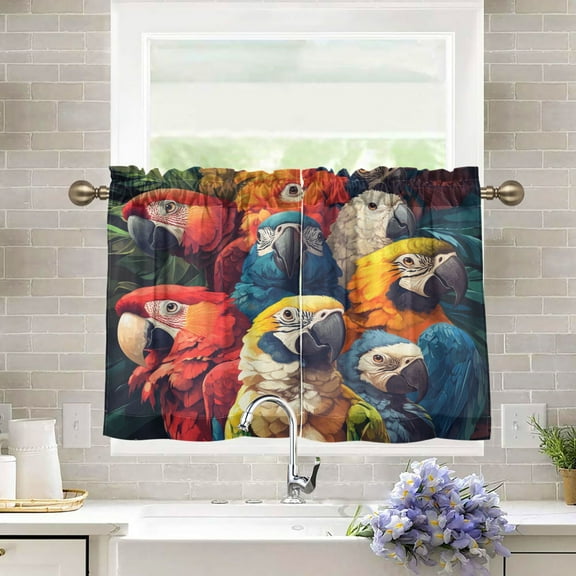 BZSMCE Set of 2 Pieces Kitchen Window Curtain Fashion Rainbow Of Parrots Printed 27x24in/27x36in
