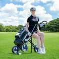 thumbnail image 3 of Patiojoy 3-Wheel Foldable Push Pull Club Trolley Golf Cart With Seat Scoreboard Bag Blue, 3 of 9