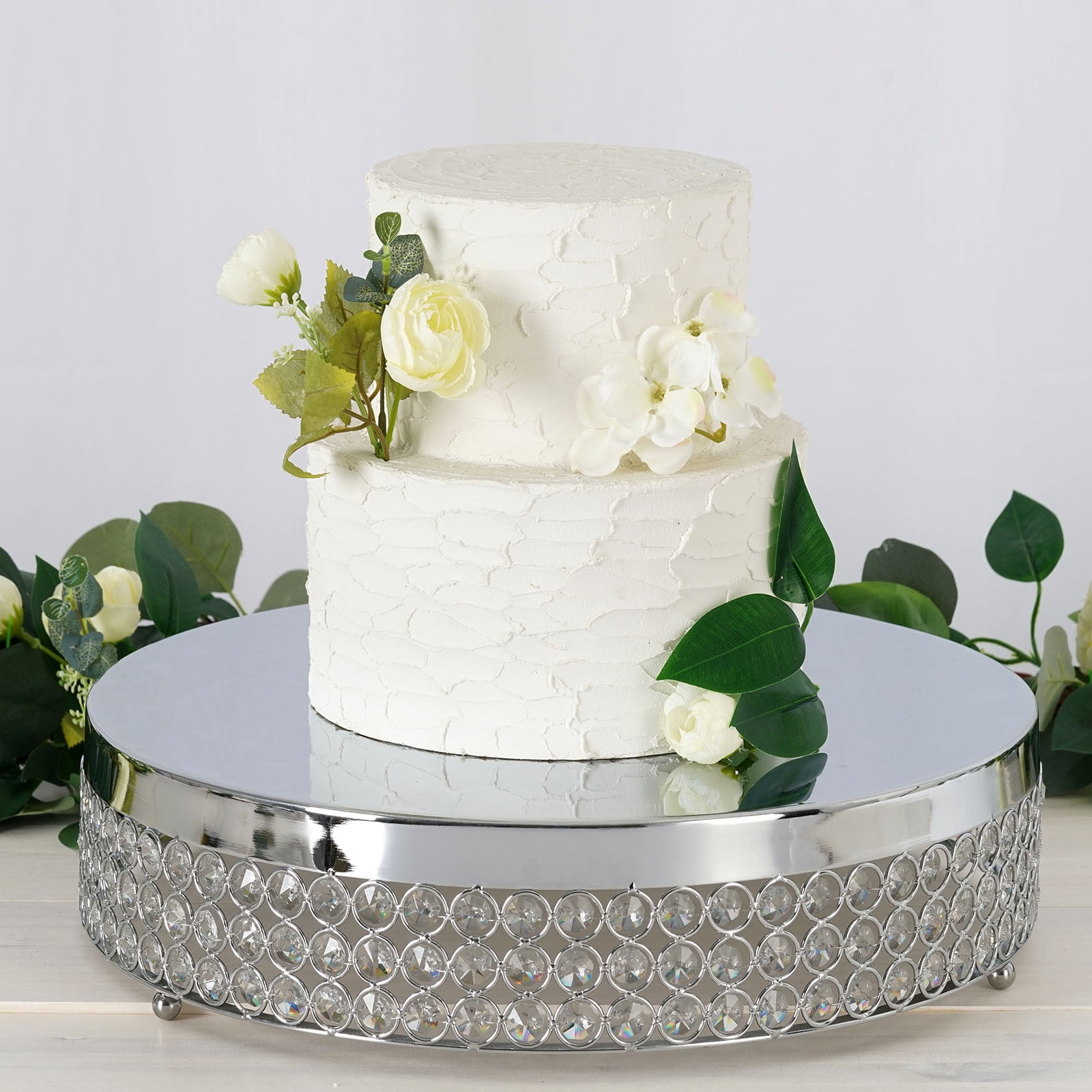 18 x 5.5 Inch Round Designer Crystal Stainless Steel Cake Stand Bejeweled 