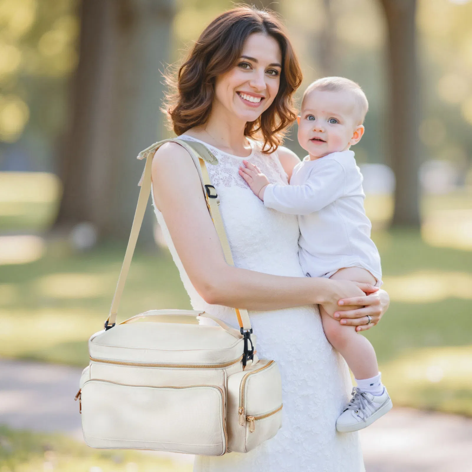 Breast Pump Bag with Waterproof Mat for S1/S2,Portable Carrying Case for Pumping Accessories and Breastmilk Storage,Ideal for Work and Travel,Beige