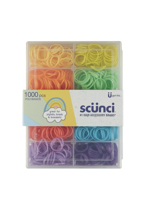 Scunci No-Damage Mini Poly-Band Ponytail Holder Hair Ties with Case, Assorted Bright Colors, 1000 Ct