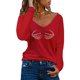 thumbnail image 2 of Camiseta de manga larga con cuello en V para mujer a la moda, blusa suelta con estampado de otoño Fridja  bvmnju4548, 2 of 5
