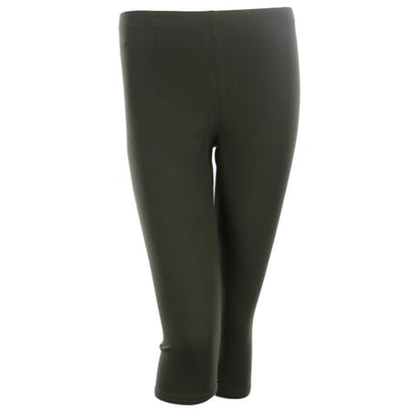 Cotton Capri Leggings Plain Pants Capris For Women Junior & PLUS Size, Olive, Medium