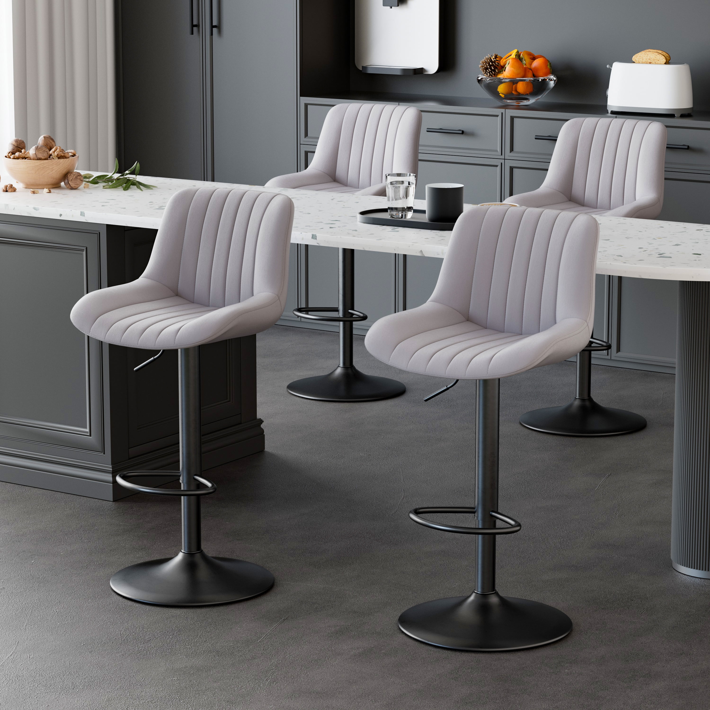 Hawsaiy Adjustable Bar Stools Set of 2, Swivel Counter Height Bar Chairs with Back, Modern Technical Fabric Barstools for Kitchen Island & Home, Dark Gray
