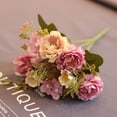 thumbnail image 1 of Ramo de flores artificiales de peonía para decoración, ramo de flores falsas de seda de color púrpura para decoración de bodas, jardín y sala de estar, para otoño, 1 ud., 1 of 4