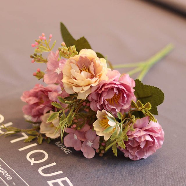 Ramo de flores artificiales de peonía para decoración, ramo de flores falsas de seda de color púrpura para decoración de bodas, jardín y sala de estar, para otoño, 1 ud.